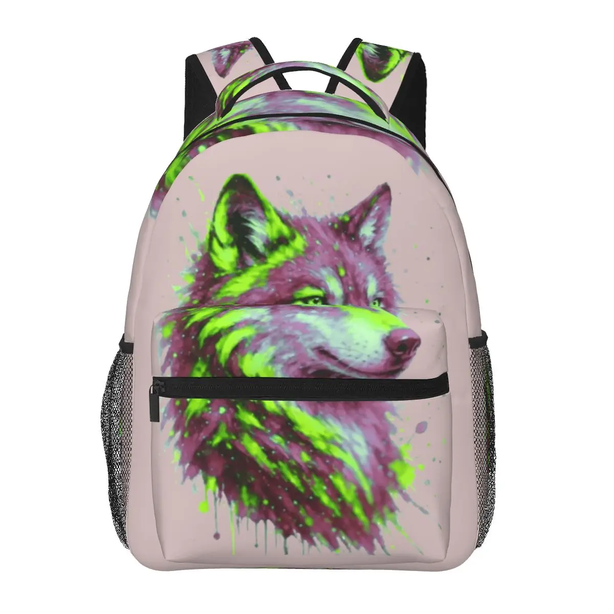 Wolf Lightning Neon Beast Electric Canine Student Backpack School Bag Hiking Travel Daypack for Men Women Bookbag Shoulder Bags