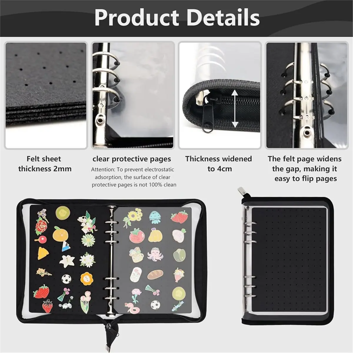 DT81 Enamel Pin Display Book with 8 Pages Transaction Storage Collection Trading Pins Board Organizer Binder