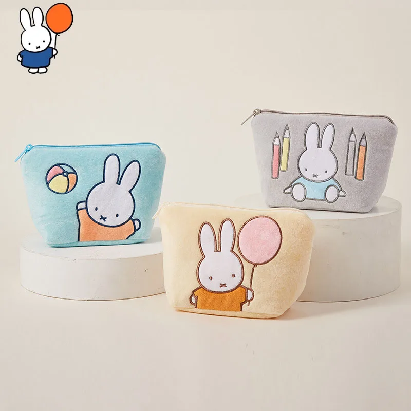 New Miffy Lovely Kawaii Cartoon Anime Embroidery Plush Makeup Bag Girl Portable Small-scale Compact Storage Bag Coin Purse