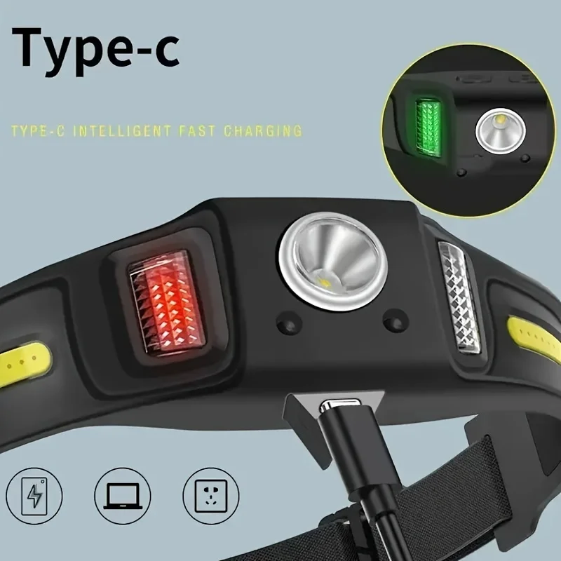 مستشعر حركة ذكي كشافات أمامية خفيفة الوزن LED + COB مصباح أمامي USB قابل لإعادة الشحن مصباح أمامي مقاوم للماء