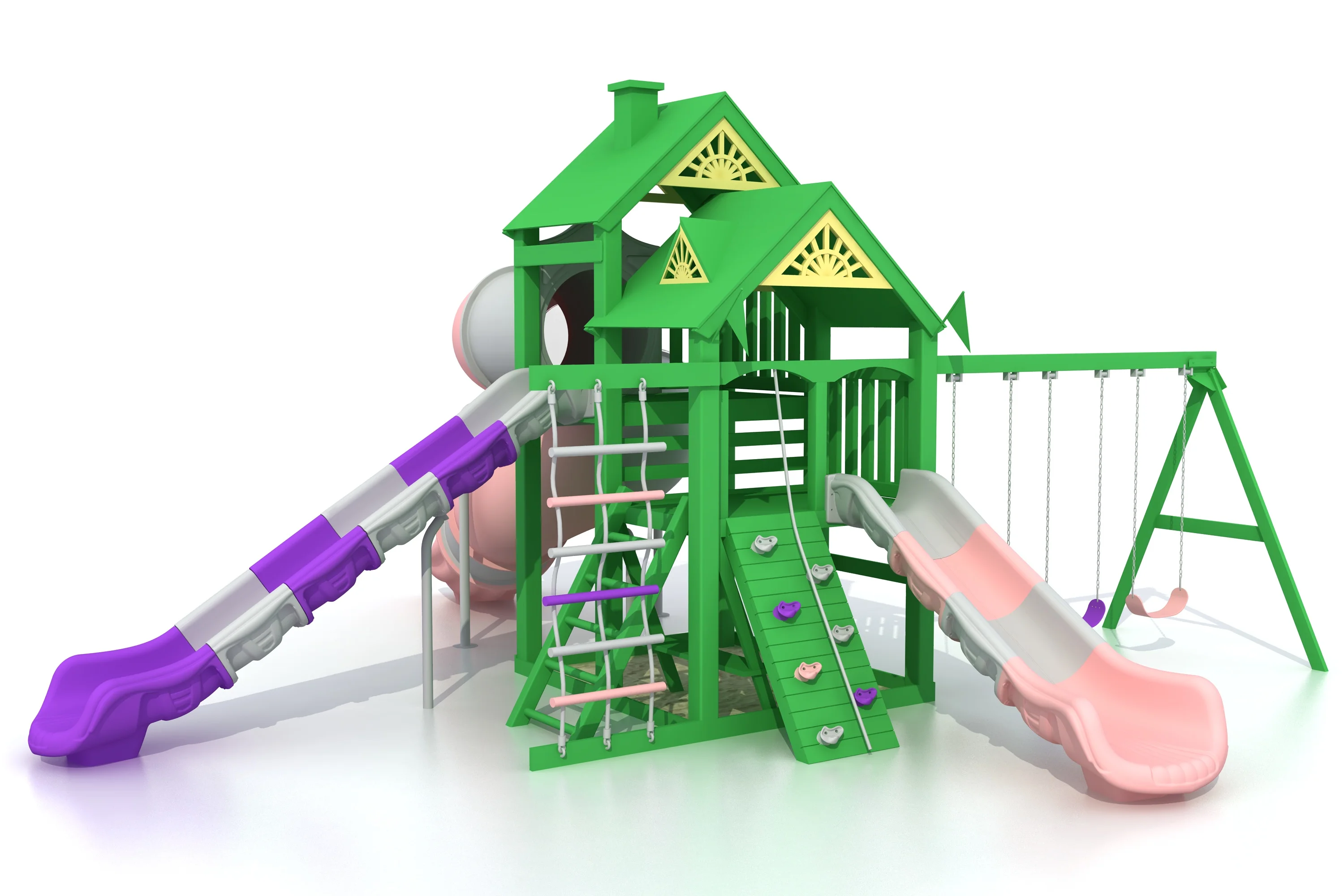 EO-Nature's Play Fort Wooden Playground Set New Design Wood Play House with Swing Slide for Family Fun Durable Plastic Material&