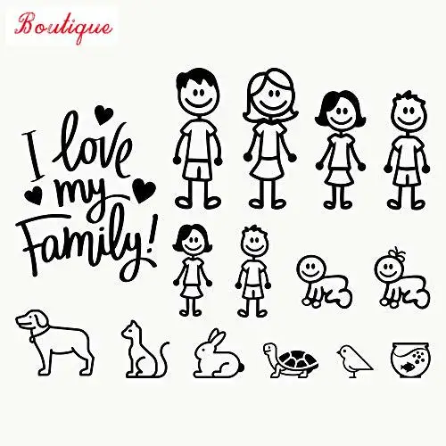 I Love My Family Car Motorcycle Window Waterproof Sunscreen Car Stickers Personalized Decals PVC Decorations 30cm X 24cm