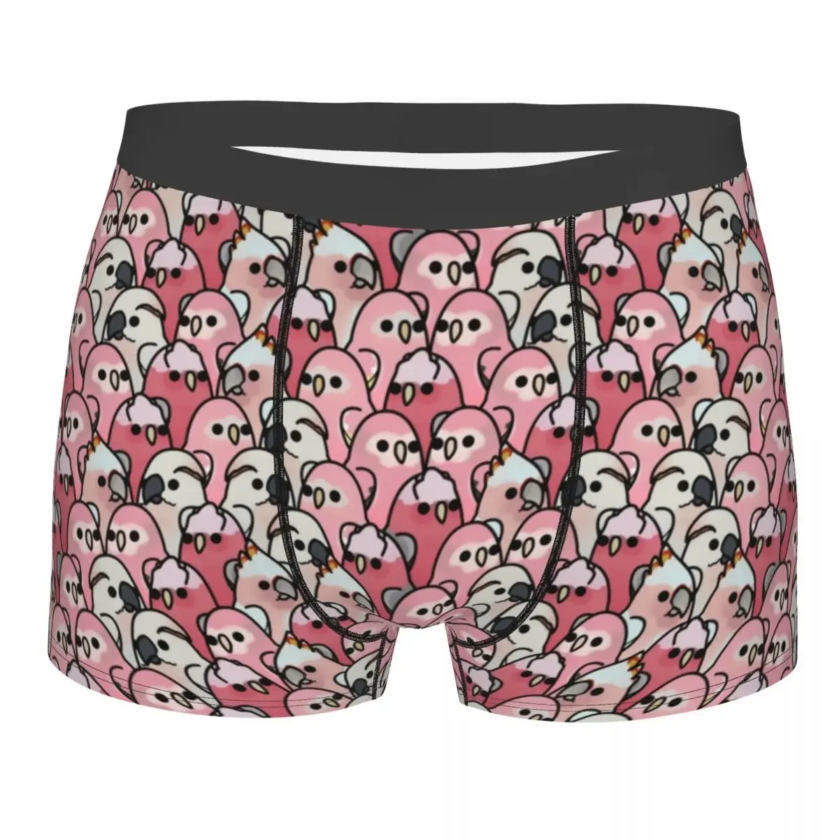 Custom Novelty Too Many Birds Pink Parrot Posse Pattern Boxers Shorts Panties Men's Underpants Stretch Briefs Underwear