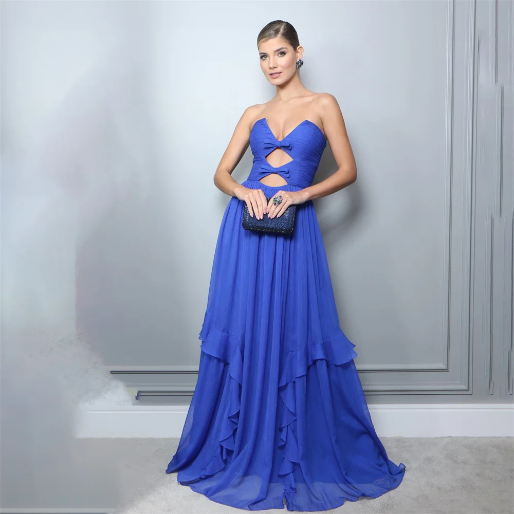 

Lily Royal Blue Chic Woman Evening Dress Gown Chiffion Beach Ball Gown V Neck Tiered Night Dresses Gown Custom robes de soirée