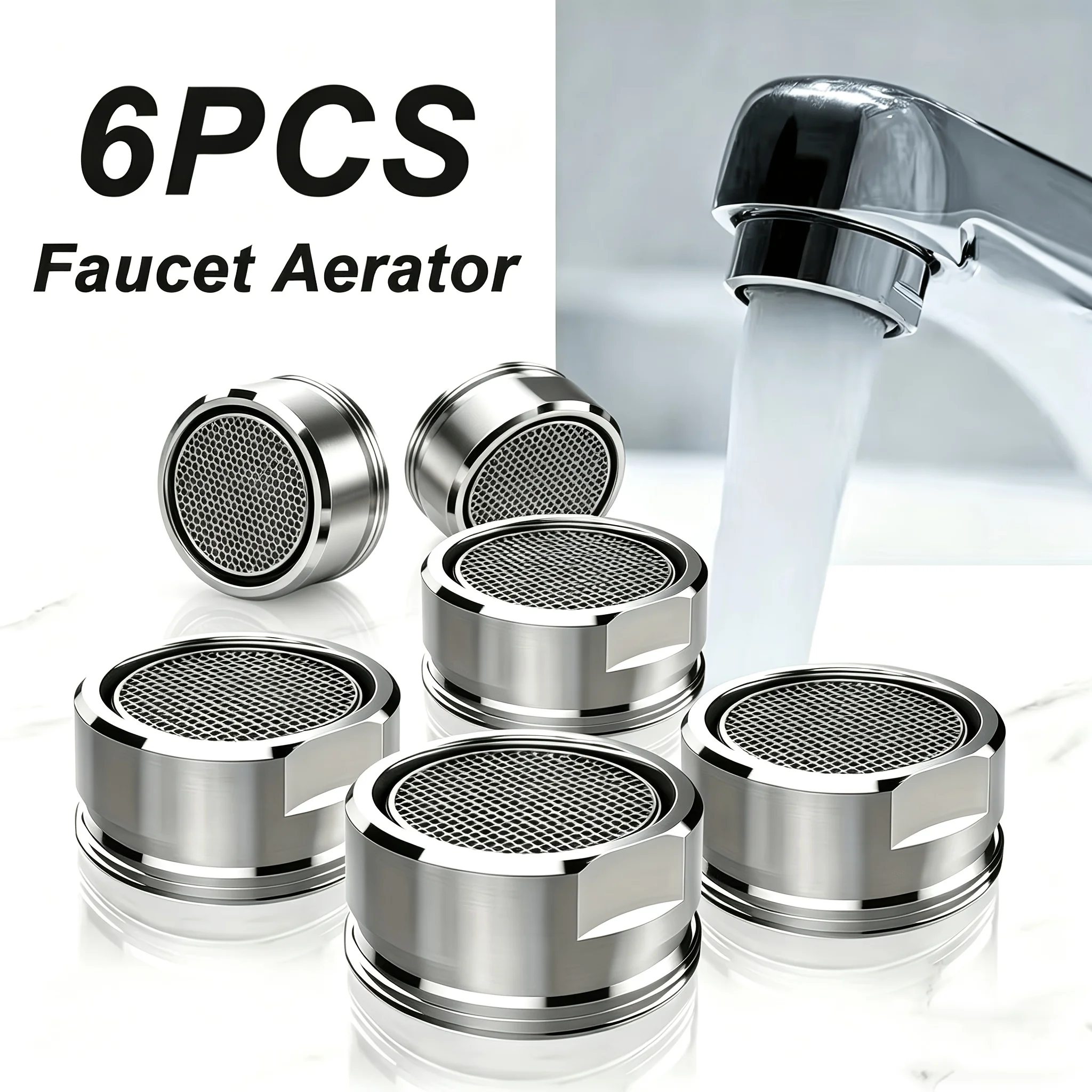 

6-Pack Splash-Proof Faucet Aerator Nozzles - M24 Thread, Suitable for Bathroom Faucets; Plastic/Metal Kitchen