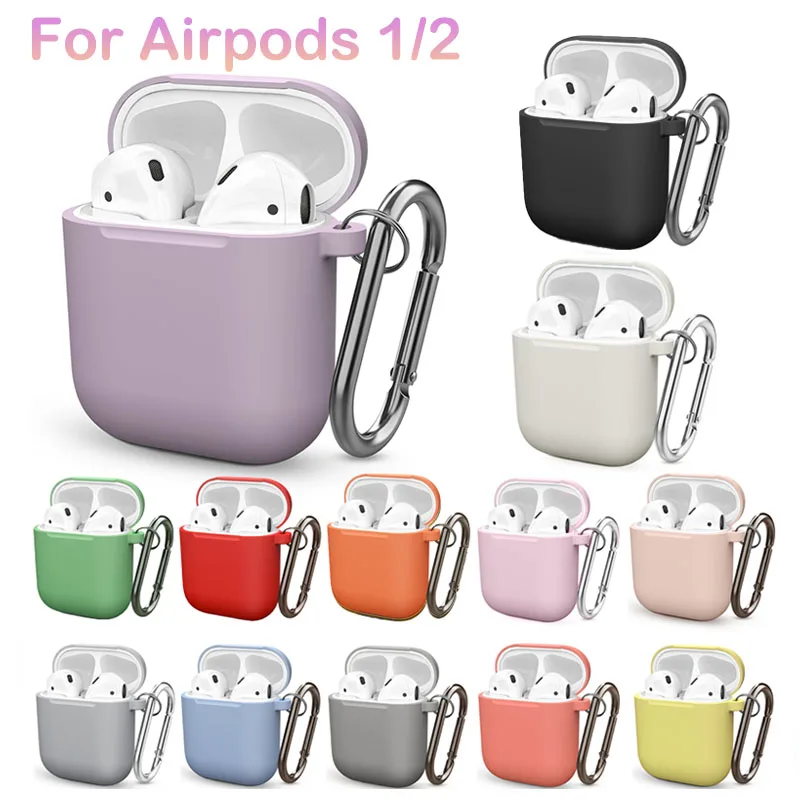 Soft Silicone Case For Apple Earphone Airpods 2 Protective Cover For Air Pods 1 Wireless headset Case With Anti-lost Hook Buckle