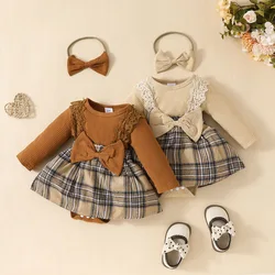 MILANCEL 0-18M Baby Girls Clothes Toddler One Piece Plaid Bodysuits Front Bow Bodysuit &One Piece