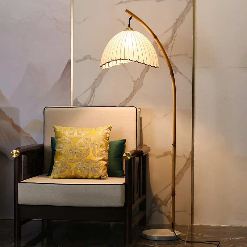 

Modern and simple handmade Chinese fabric floor Lights living room sofa side decorative lamp bedroom study teahouse art lighting