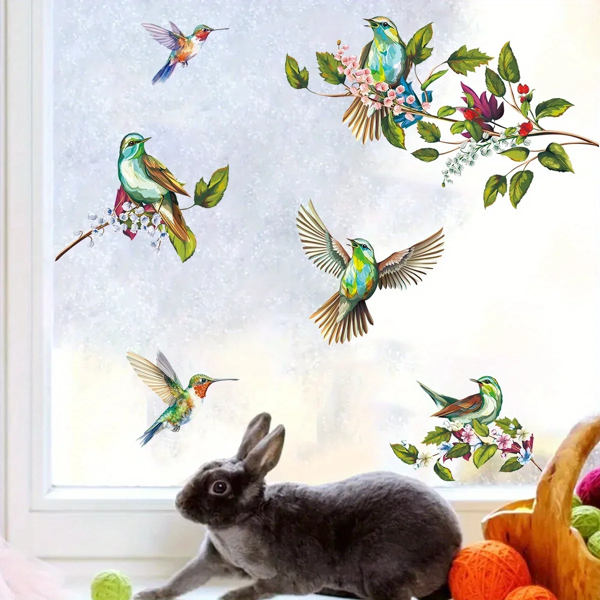 1Pc Watercolor Simulation Bird Branches Window Stickers Removable for Bedroom Living Room Decor Foyer Home Decoration Wall Decal view 3
