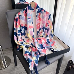 Fashion Printing Flower Tassel Shawl Cotton Viscose Scarf Women Beach Sunscreen Shawl Muslim Hijab Wrap Headscarf 180*90cm