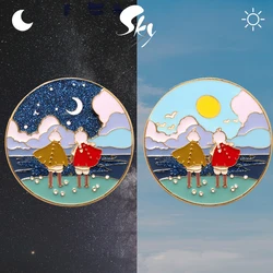 Sky:Children of Light Spinning Enamel Pin Day And Night Reversible Rotatable Brooches Backpack Clothes Gift Friend Party Jewelry