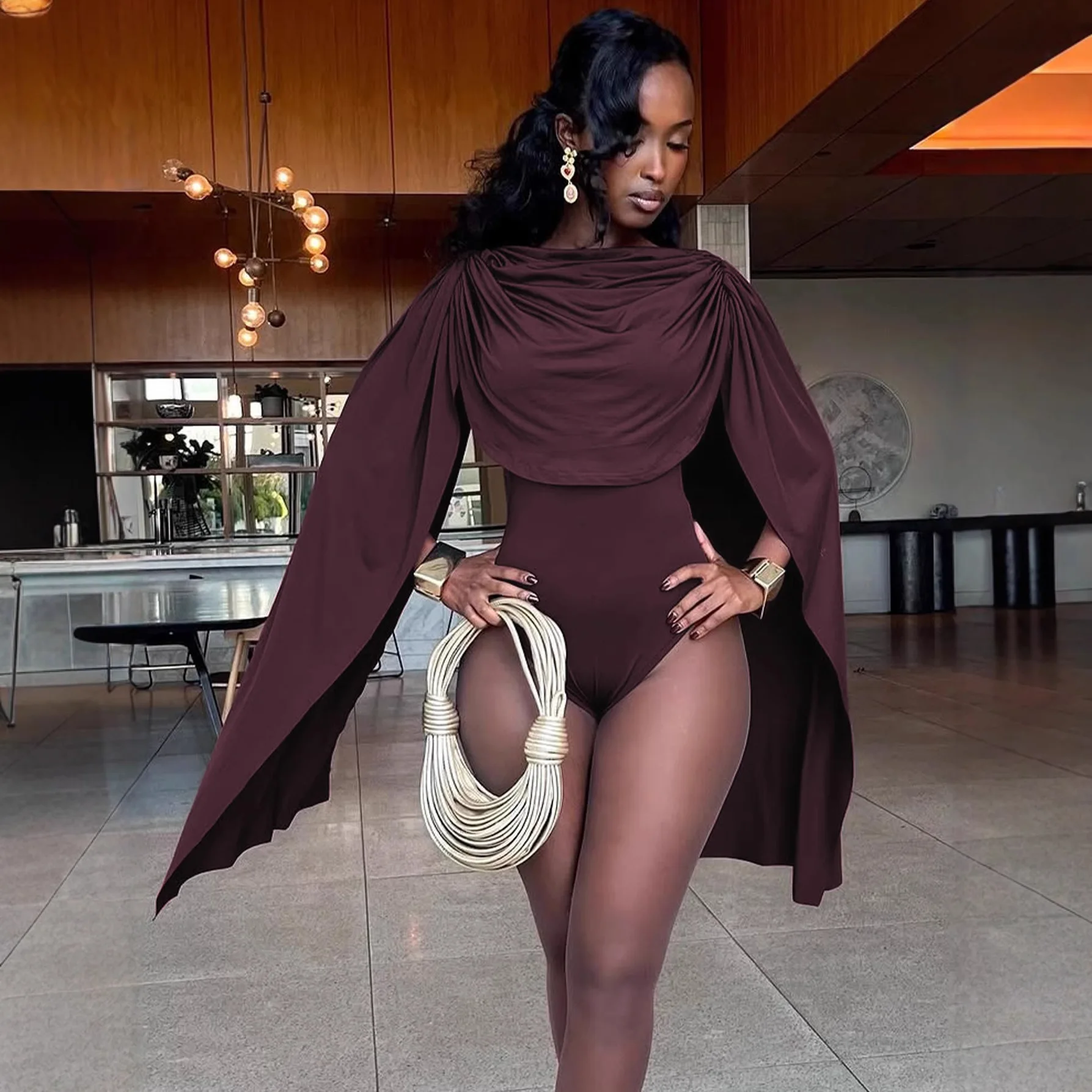 Sexy Slim Fit  Swimsuit for Women High Waist Crop Pants Polyester Fabric Nightclub Par Wear Trendy Trendy Hot