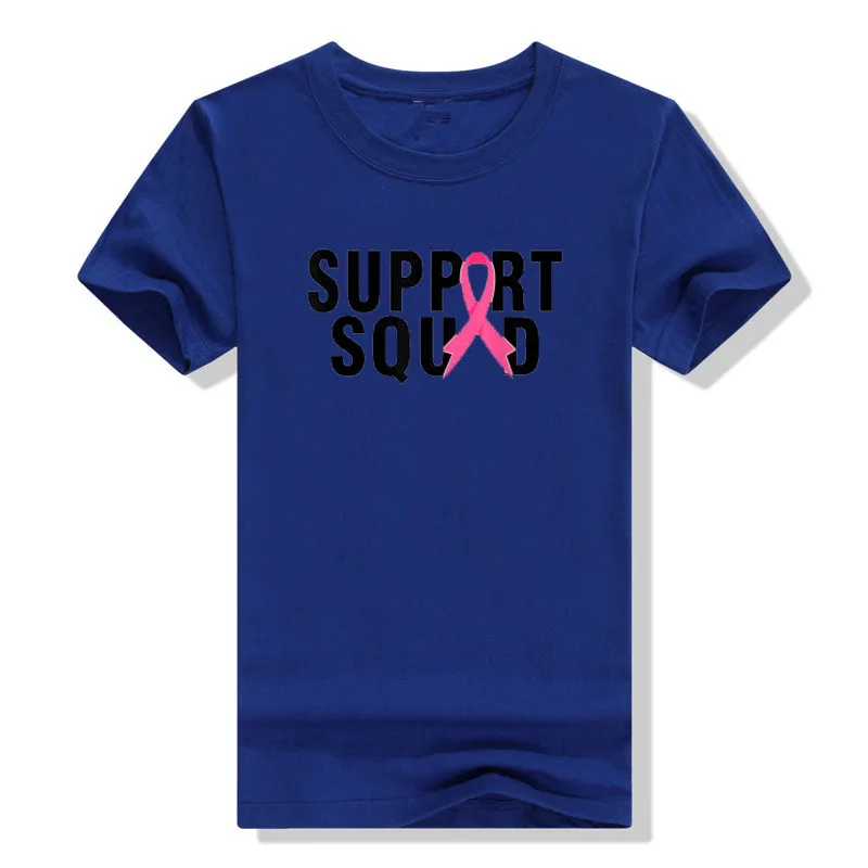 Support Squad Breast Cancer Warrior Breast Cancer Awareness T-Shirt Letters Printed Sayings Quote Graphic Tee Tops Gifts