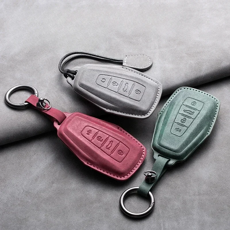 Leather Car Key Case Cover Keychain Fob For Geely Emgrand Global Kulrey Hawk GX7 Okavango NL3 SUV GT GC9 Coolray X6 X7 EX7 Geome