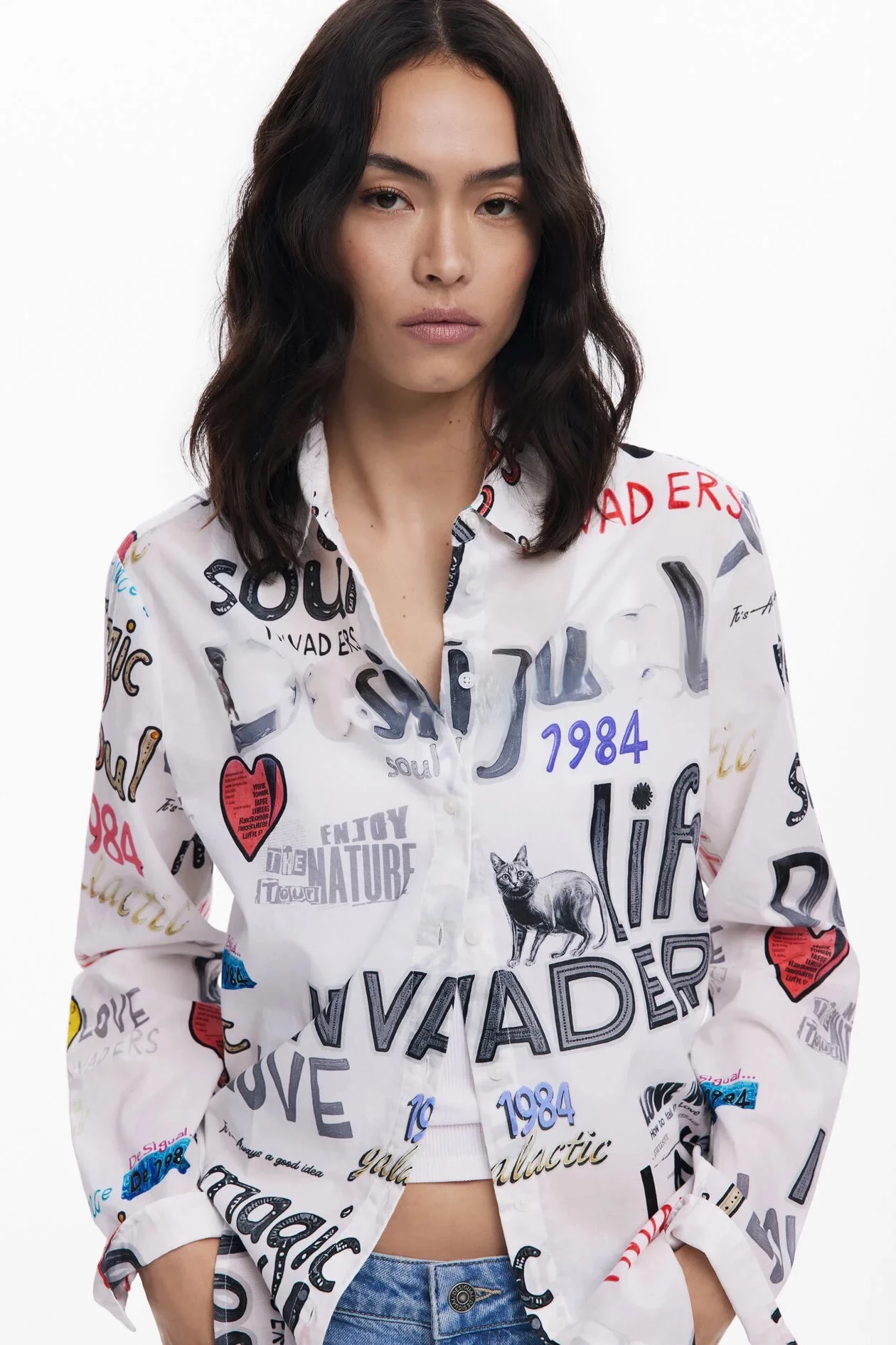 

Европейская и американская хлопковая рубашка с принтом, длинным рукавом, тонкая, повседневная, свободного кроя.