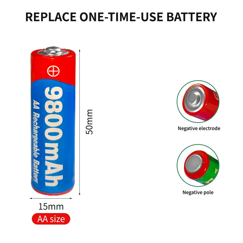 100% Original New High Quality AAbattery1.5V 9800mAh Rechargeable AA Battery for Led Light Toy Camera Microphone Battery