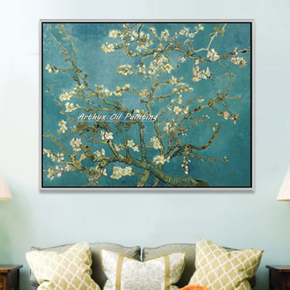 Arthyx 100% Handpainted Apricot Blossom Oil Painting On Canvas Vincent Van Gogh Famous Poster,Wall Art Picture,Modern Home Decor