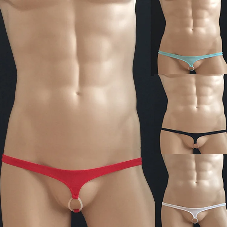 

Men Ring Detail T-Back Thong Underwear Sexy Hollow Out Silicone Ring Low Waist Minimal Coverage Panties 0036