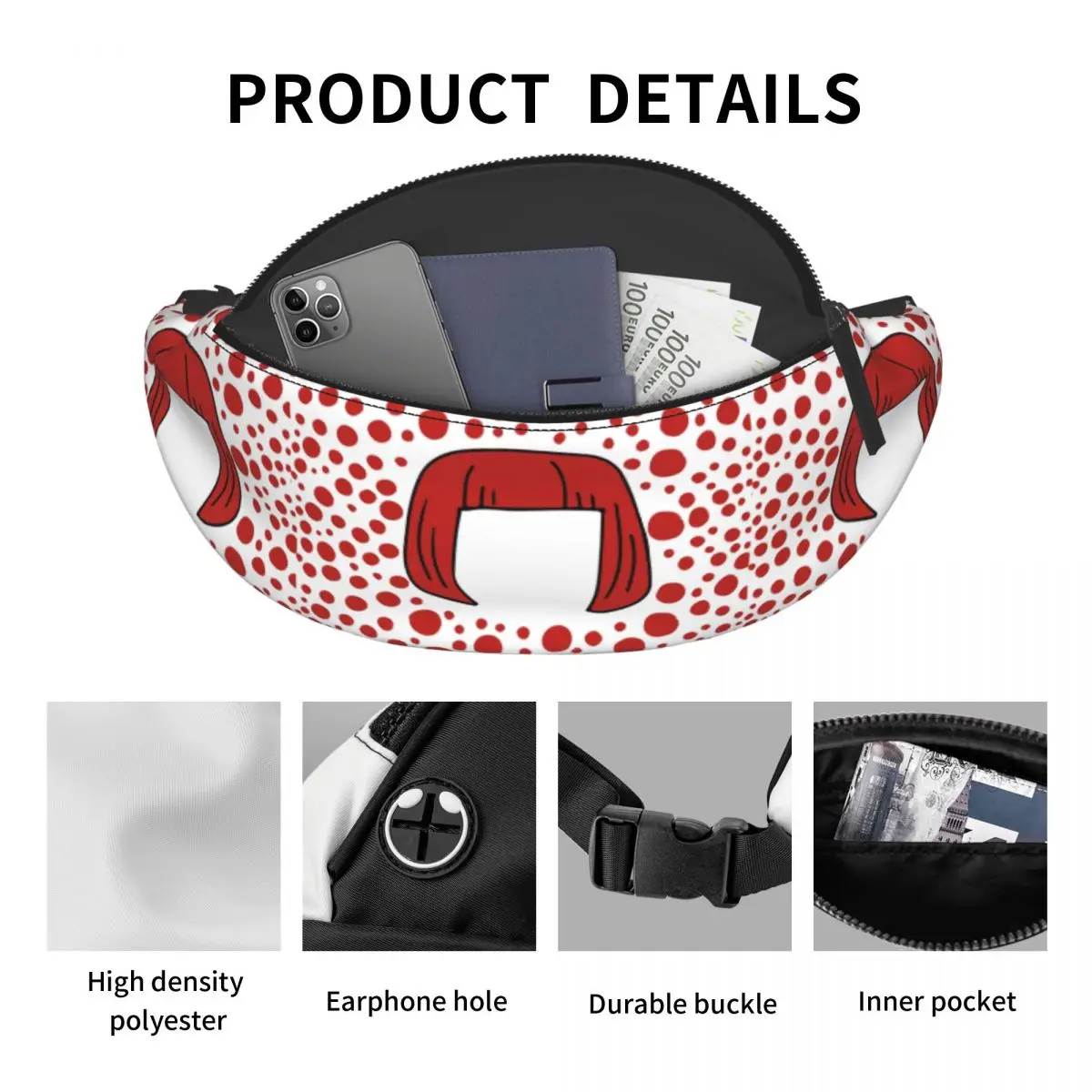 Yayoi Kusama Pumpkin Fanny Pack Men Women Custom Aesthetic Polka Crossbody Waist Bag for Traveling Phone Money Pouch