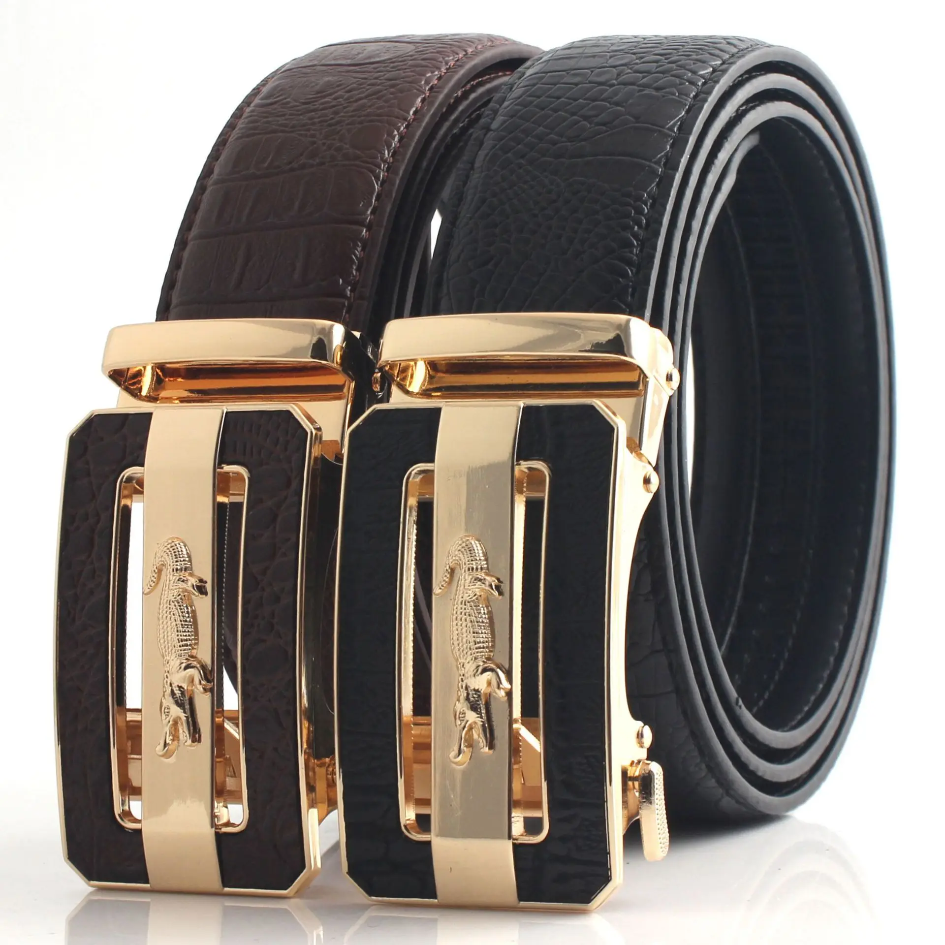 Mens Belt, Ratchet Belts Adjustable Automatic Buckle PU Leather belt for men - Trim to Fit