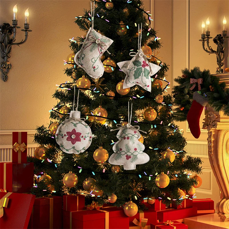 Christmas Burlap Pendant Hanging Decorative Christmas Tree Decorations Reusable Christmas Ornament Corridor Festival Party Decor