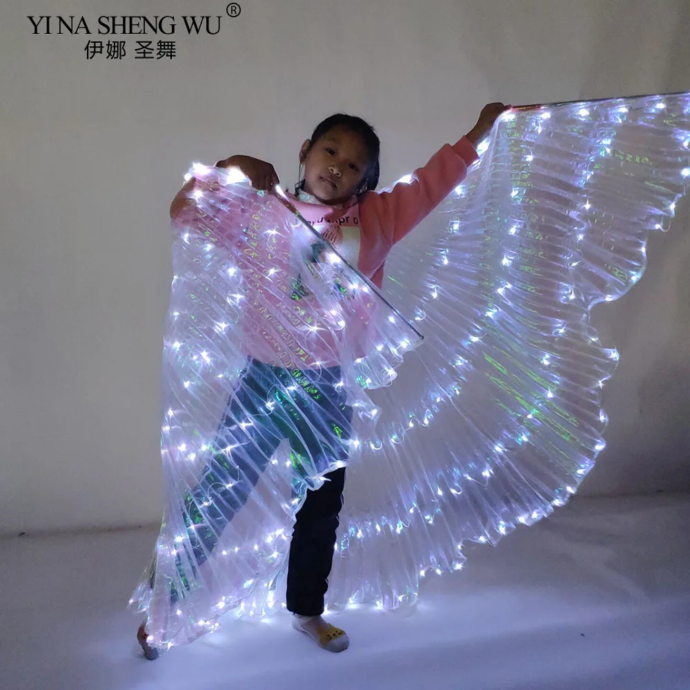 Skrzydła LED Isis, skrzydła do tańca brzucha, podświetlane białe skrzydła motyla LED, świecące skrzydła anioła do tańca dziecięcego