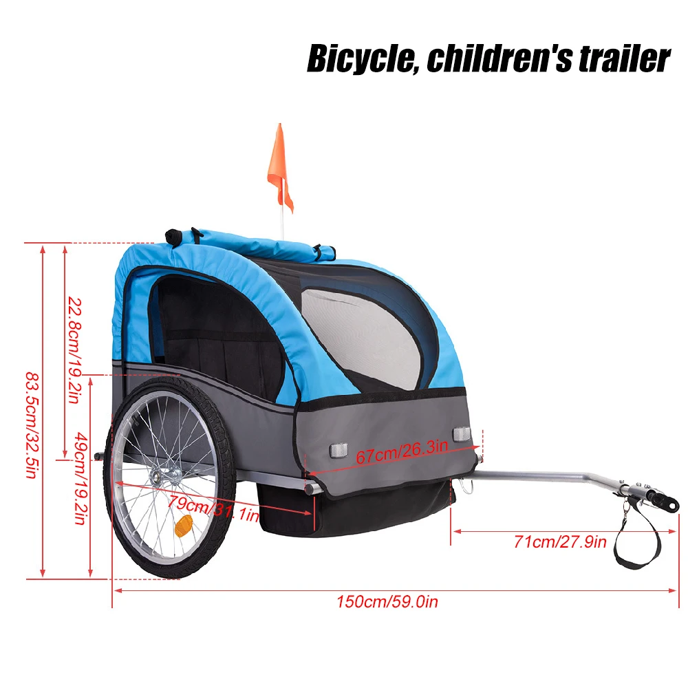 Kids Bike Trailer,Suitable for 1 to 2 Children,Quick Attach to Bike,Foldable,Canopy with Bug Screen&Weather Shield,Storage Bags