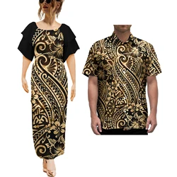 Couples Matching Puletasi Dress Hawaiian Shirt Polynesian Aloha Shirt Two-piece Dress Outfit