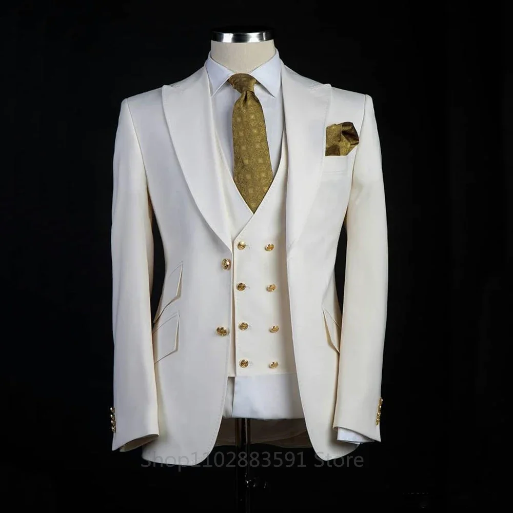 Jacket Sets Peak Lapel Purple Men Suit Double Breasted Vest Tuxedos for Wedding Groomsmen Suits Men 2024 (Blazer+Vest+Pant)