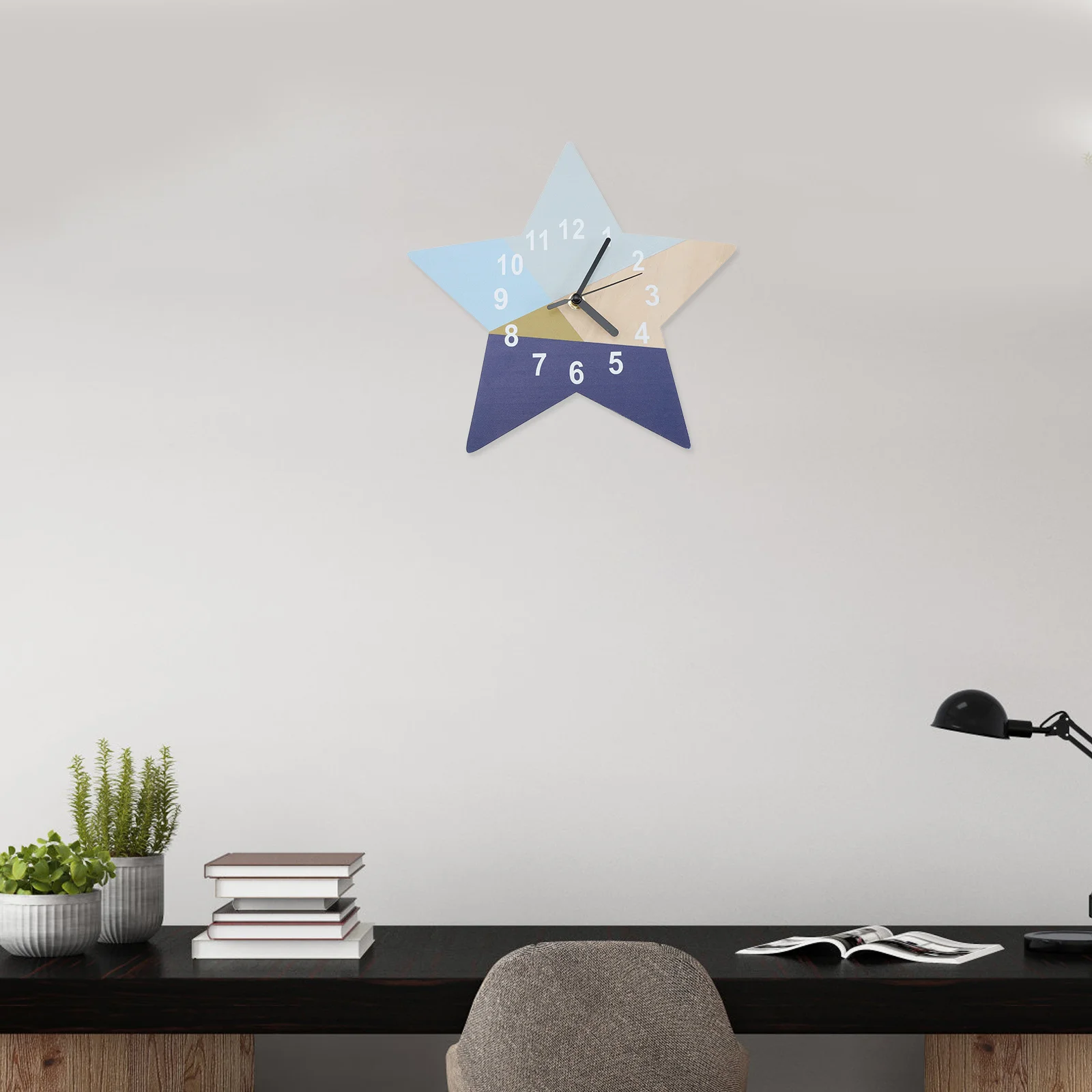 

Blue Geometric Wall For Kids Room Star Hanging Mute Clock Lightweight Sturdy Children Wall Decoration Bedroom Nursery Playroom