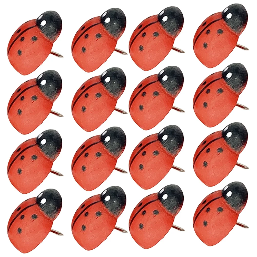 100 szt. Drewniane pinezki w kształcie biedronki, dekoracyjne pinezki do tablic korkowych, do użytku domowego i szkolnego.