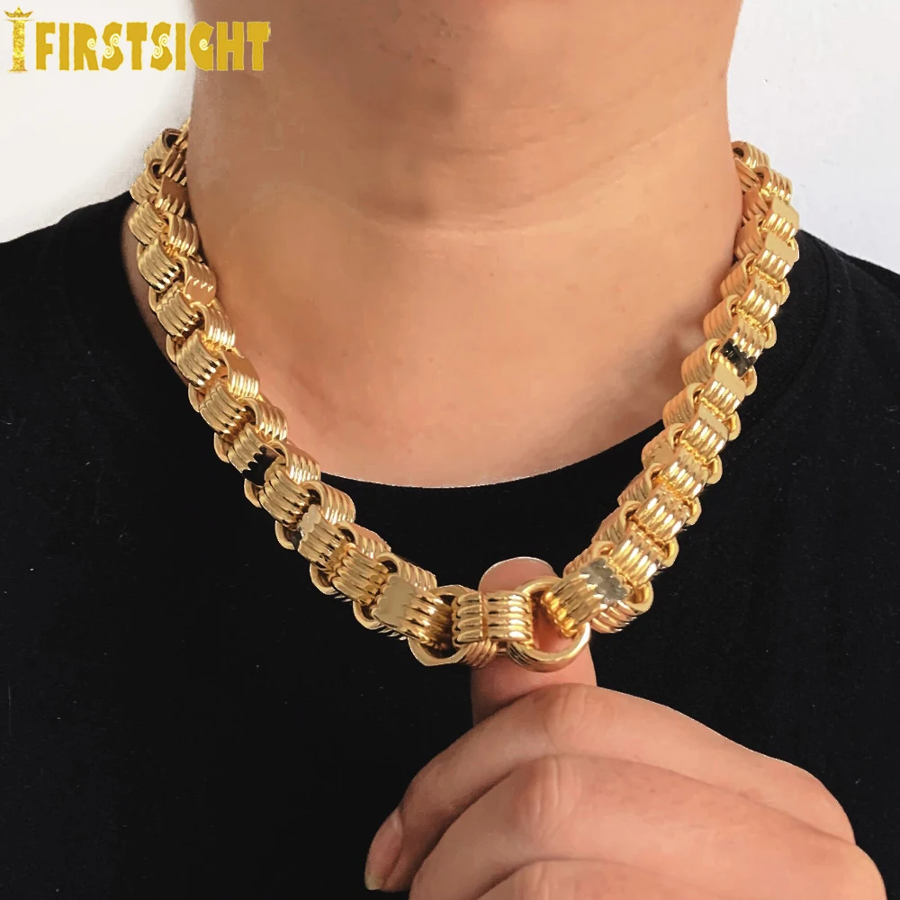 New Big Miami Cuban Chain Necklace Gold Color 15MM Heavy Chunky O Charm Link Fashion Hip Rock Street For Men Hop Jewelry