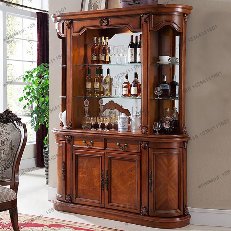 American solid wood wine cabinet display storage against the wall Household European-style entrance cabinet 1.6 meters