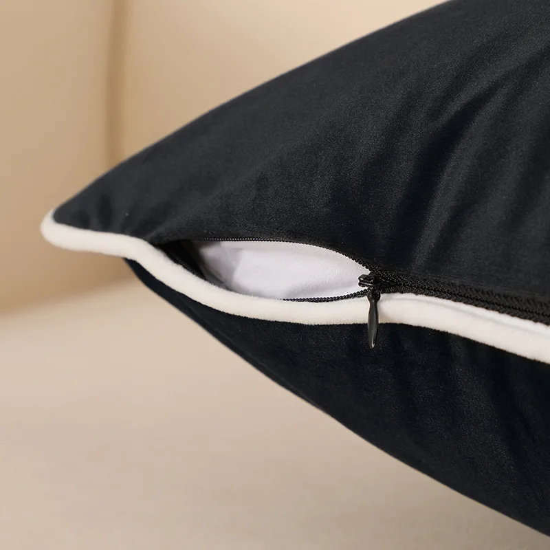 High Quality Black and White Velvet Hemming Pillowcase Simple Nordic Style Pillow Cases 60x60 Modern Light Luxury Cushions Cover