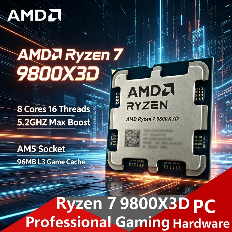 

AMD Ryzen 7 9800X3D AM5 3D V-Cache Gaming CPU, 8 Core 16 Thread, 5.2GHz Boost 96MB Cache OEM Tray Chip For DIY Desktop Build