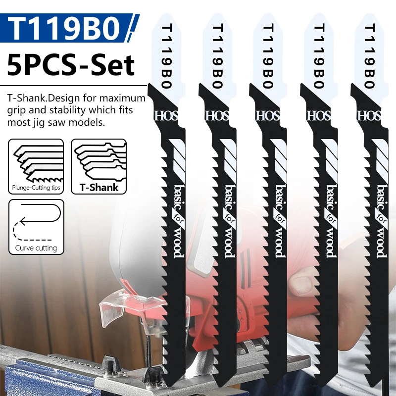 XCAN 1/5/10pcs T119BO Jigsaw Blades Set T-Shank Jig Saw Blade Metal Wood Assorted Blades For Wood Board Plastic Cutting