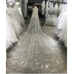 Kisswhite customized New Glitters pearls Champange Flowers crystals long bridal veils 3x4 meters bridal veils