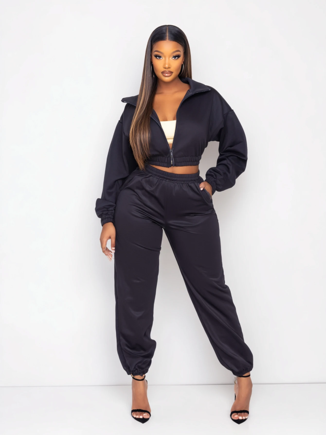 

Mia Muse Boutique Женские комплекты Осень Зима Шикарные однотонные комплекты на молнии с открытой передней частью и длинными рукавами Рубашка с воротником до щиколотки Повседневные брюки