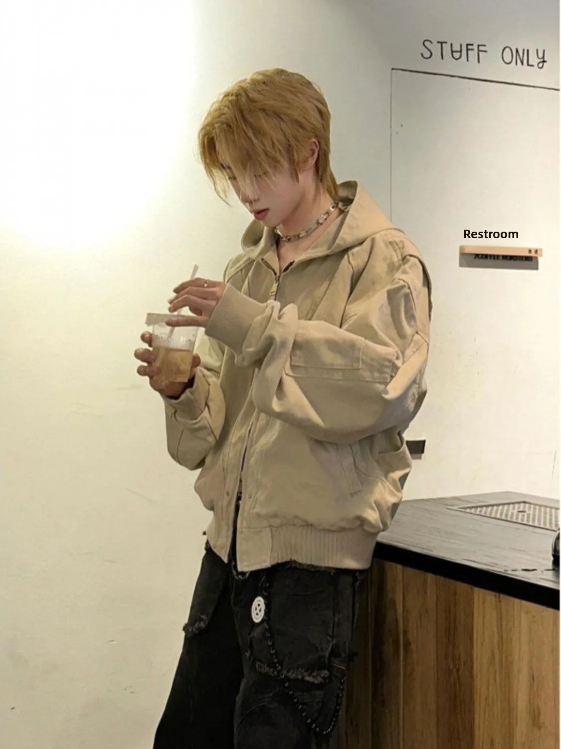 

Retro American Waed out Jaet Men's Casual Loose Fit Hooded Coat Mountain Eagle Pattern Youth Trend Autumn Season Zipper C...