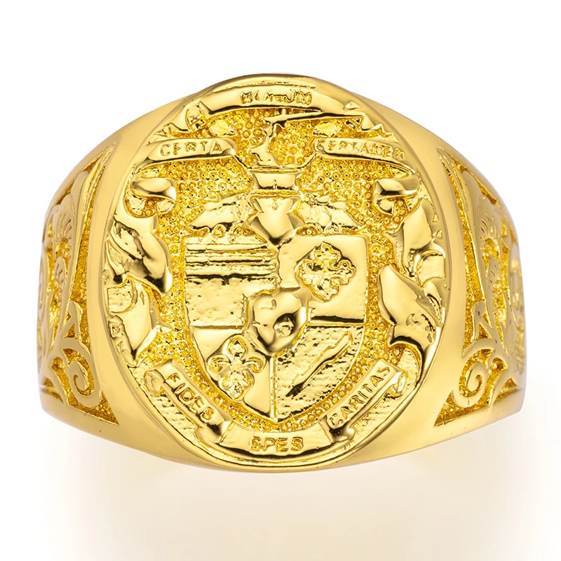 Luxury Gold Plated Coat of Arms Watters Signet Engraved Ring For Mens Womens Hip Hop Dance Party Court Style  Jewelry Gift