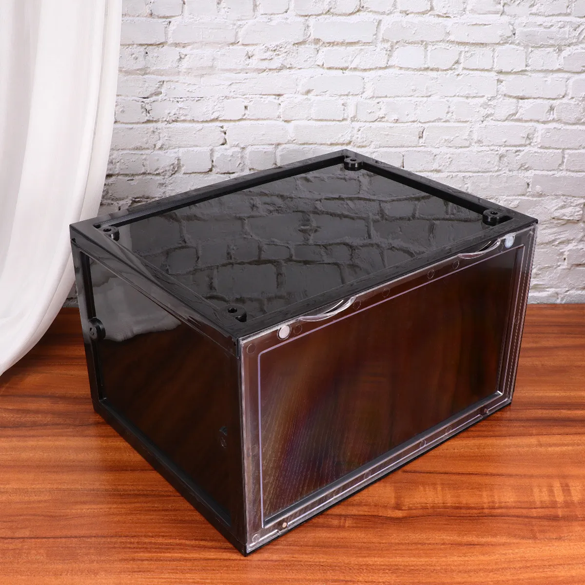 1Pcs Shoes Box Black Side Open Magnetic Shoes Organizer Dustproof Storage Display Container for Heels Sneakers Boots