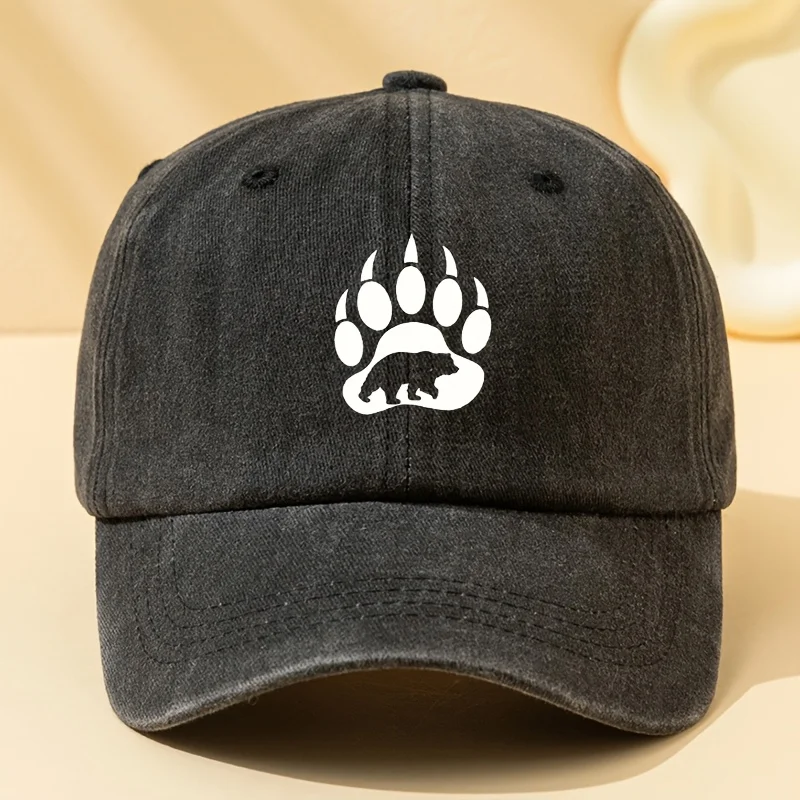 Bear paw printed baseball cap is suitable for outdoor sports, camping, festivals, and parties. Duck billed cap view 2
