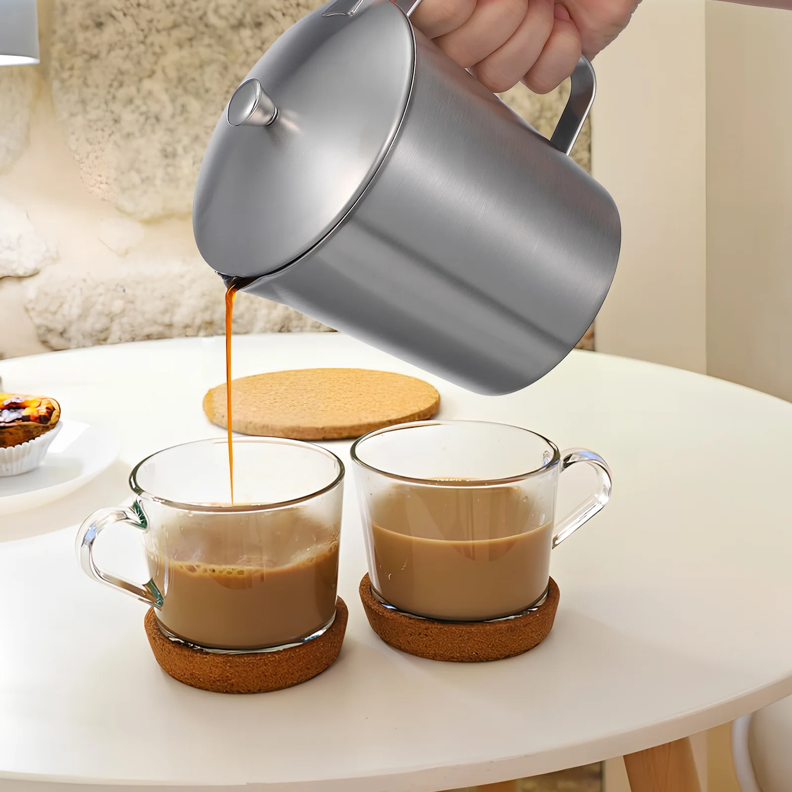 

1000Ml Stainless Steel Measuring Cup With Lid Graduated For Milk Coffee Latte Art Baking Restaurant Bar Use Kitchen Countertop