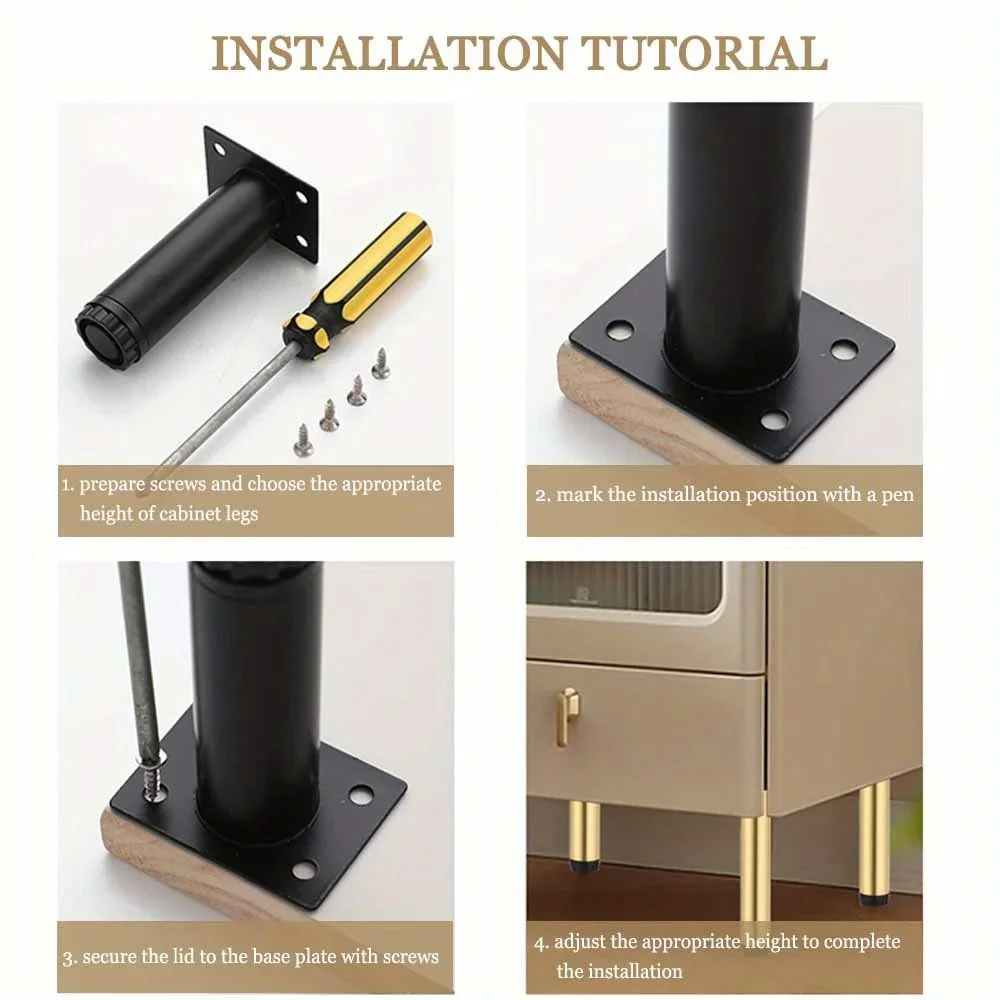 4 pcs 15 cm Cylinder Square Furniture Feet Accessories Sofa Desk Table Bed Legs For Couch TV Cabinet adjustable metal table leg