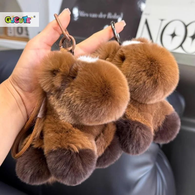 Breloczek z futra królika Rex, zodiakalny koń, pluszowa zabawka, kawaii kucyk, zawieszka do torby, dekoracja, ozdoba do plecaka, prezent na Nowy Rok