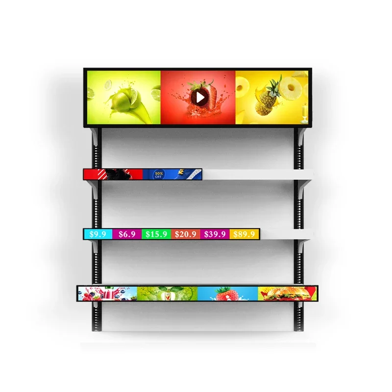 Custom size inch ultra wide High-resolution stretched bar type lcd advertising display for supermarket shelf retail