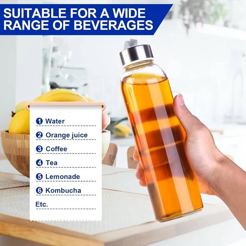 Botella de agua deportiva de vidrio con correa de transporte de 500/750/1000 ml para jugos de verduras, jugos de frutas 