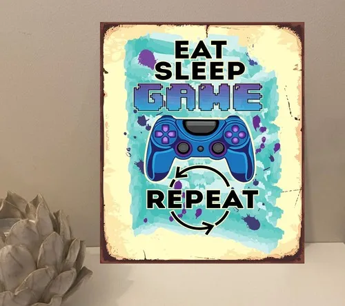 1x Eat Sleep Game Quote Metal Plaque Sign Gift House Novelty (mt201) --Tin Sign