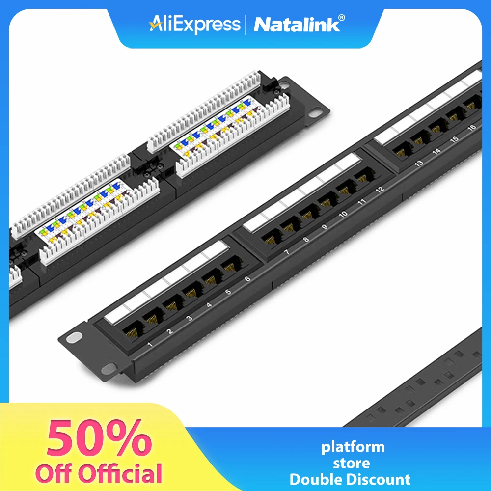 

Natalink 24-портовая патч-панель Cat6 1U 19-дюймовая патч-панель Ethernet RJ45 для монтажа в стойку или настенного крепления для гигабитных сетей