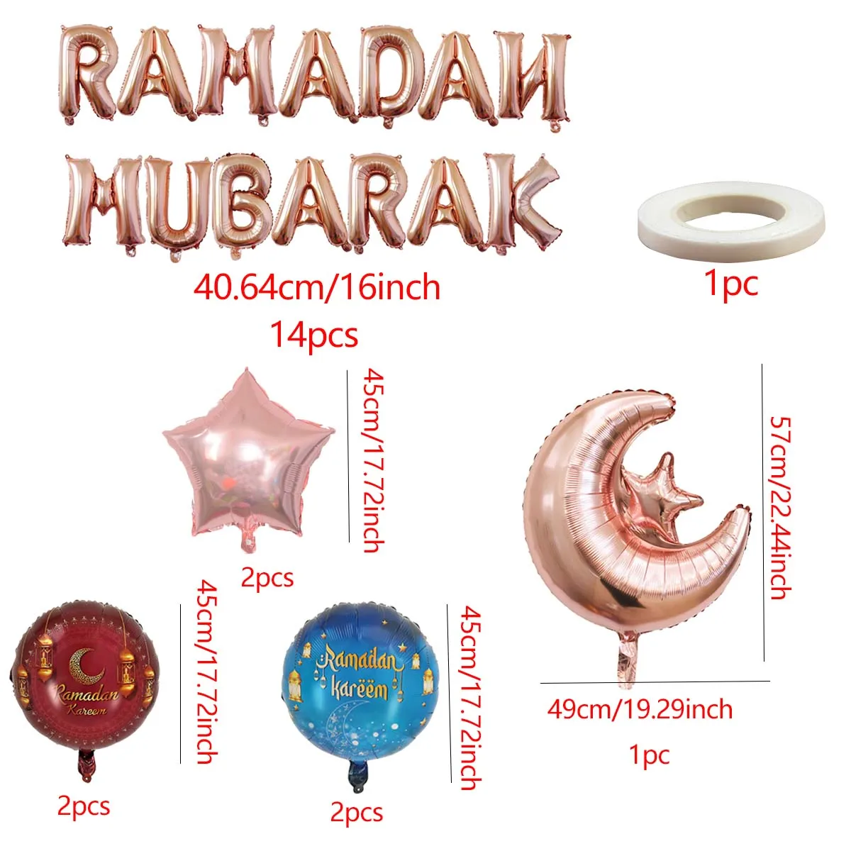 22 stks/set Ramadan Mubarak Brief Ballonnen Set Ramadan Kareem Ster Maan Ronde Ballonnen Eid al-Fitr Eid Al Adha Eid Mubarak Decor